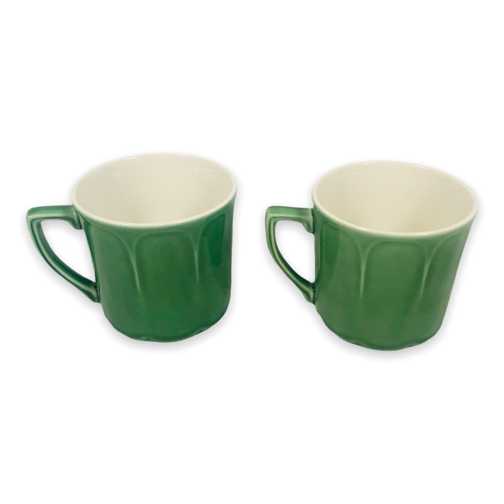 Vintage J & G Meakin Herloom Mugs Set of‎ 2 Green Ceramic Handle Hot Beverages